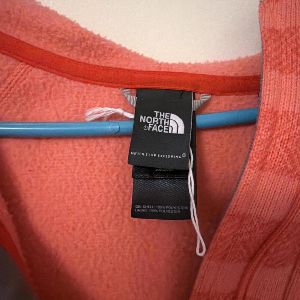 North Face Women’s Hoodie Orange Striped Fleece Lined Pullover Size Large - Picture 3 of 8